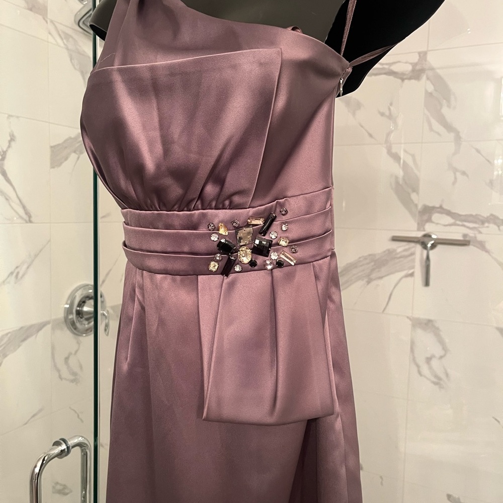 Max and Cleo best wedding guest gala event size 2 dark taupe one shoulder dress